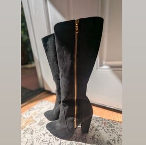 Steve Madden Black Heeled Platform Tall Knee High Boots Leather 7.5 Boot